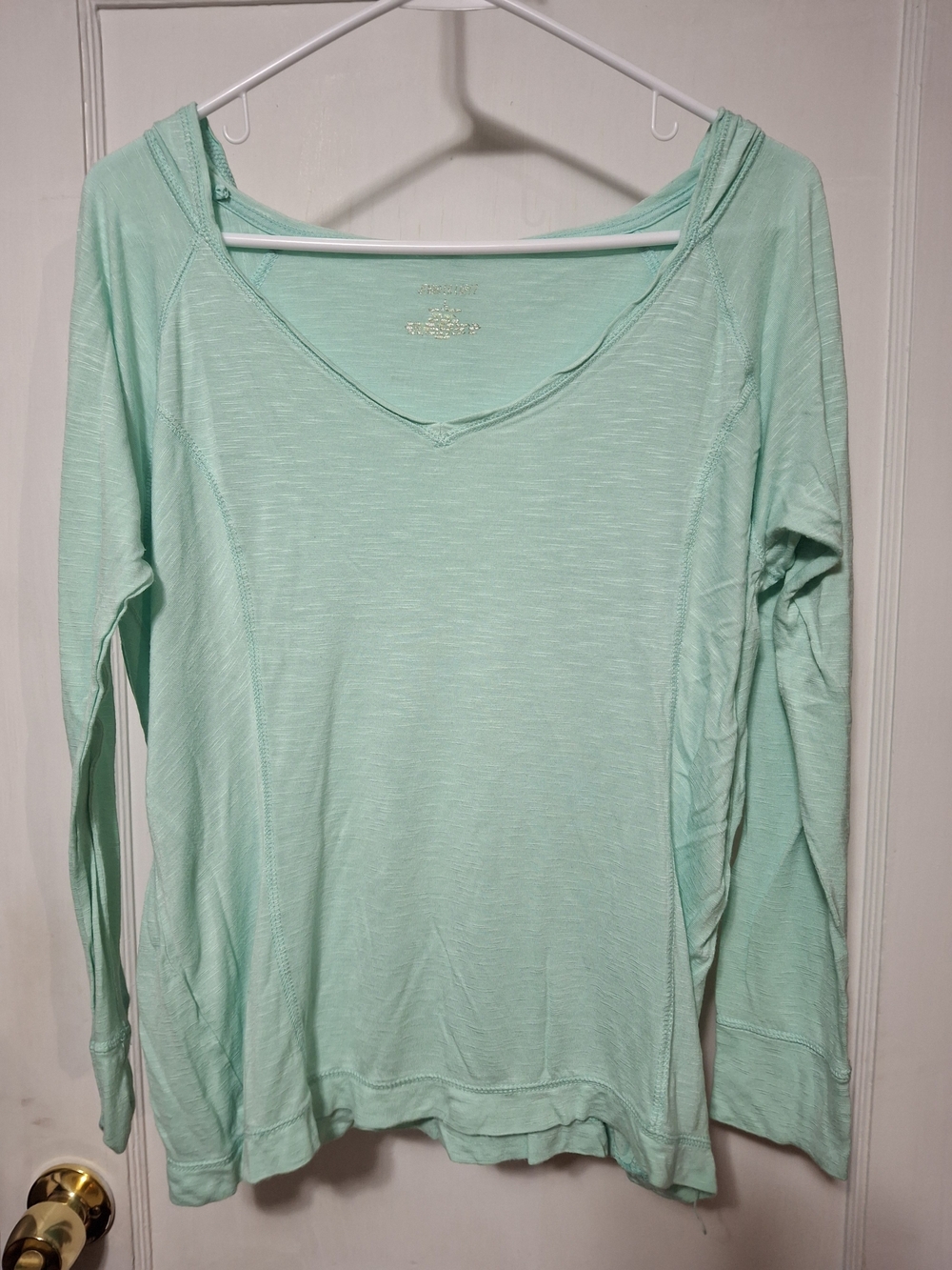 Jennifer Lopez Mint Green Long Sleeve V-Neck Top Hoodie